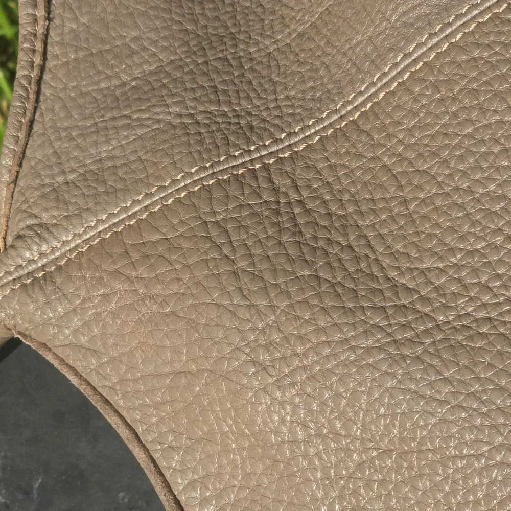 Pebbled Leather Tote Bag Taupe Brown Whipstitch Shoulder Handbag Slouchy Hobo - Picture 8 of 10